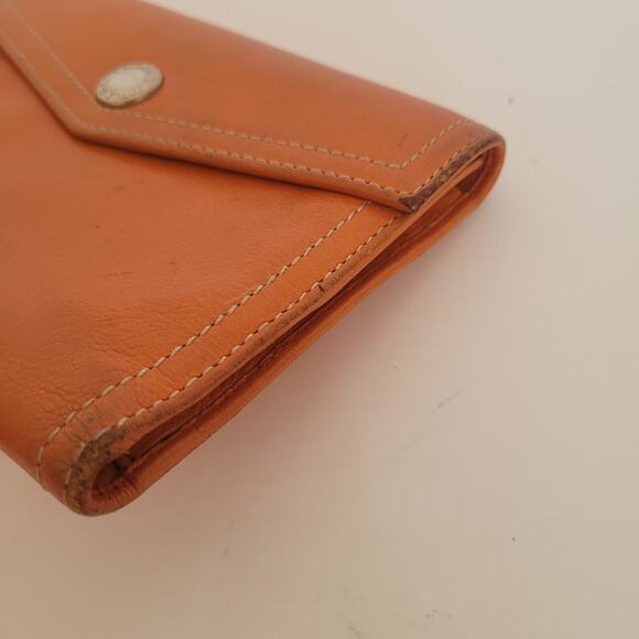 PRADA Orange Leather Logo Button Wallet Medium Envelope Folding Unisex - Picture 12 of 15